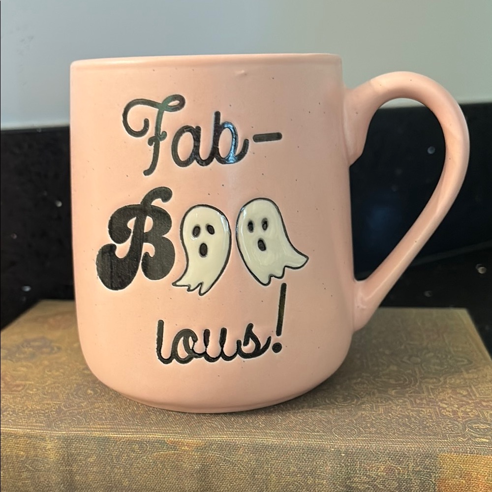 Oversized Mug Pink Fab-Boo-Lous Ghost Halloween Girl BOHO Shabby Chic Farmhouse